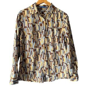 J McLaughlin Shirt Women M Geometric Print Button Office Career Casual Classic